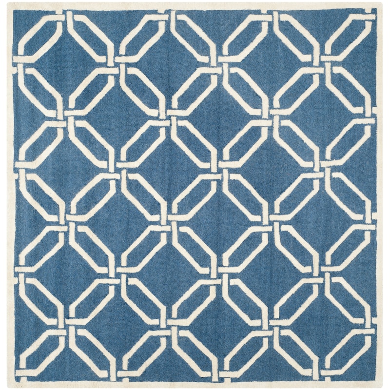 SAFAVIEH Handmade Cambridge Nhung Modern Moroccan Wool Rug - 6' Square - Navy/Ivory