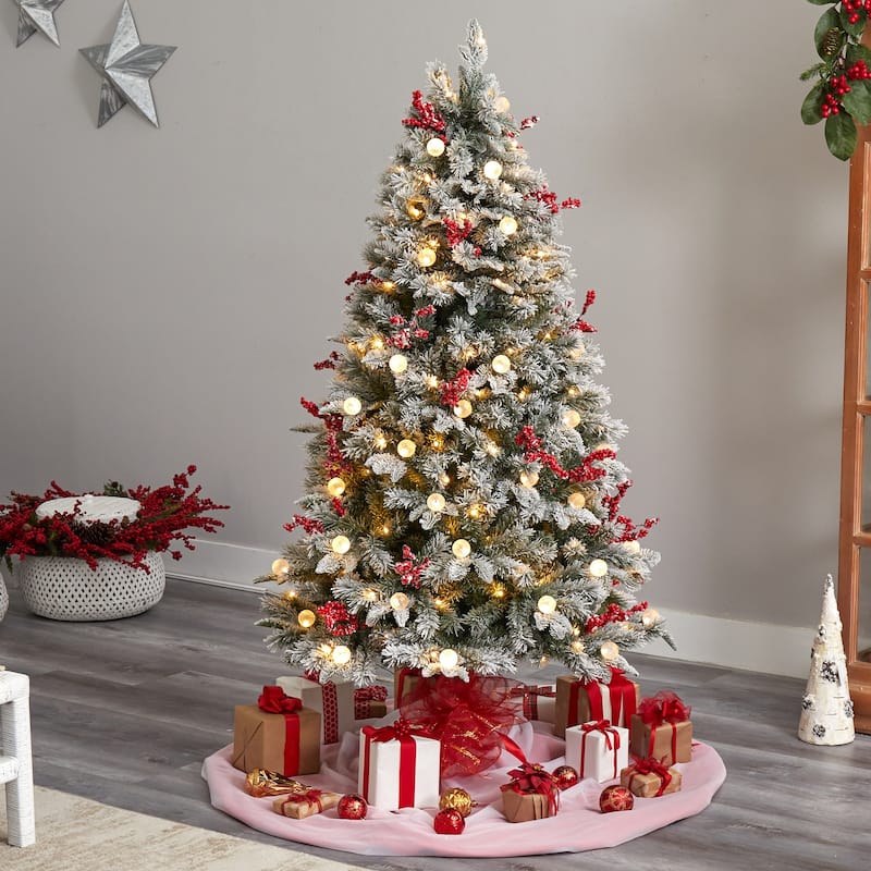 6Ft Pre-Lit Artificial Christmas Tree - Snow Tipped Norwegian Fir with 200 Lights & Berries - White - 72