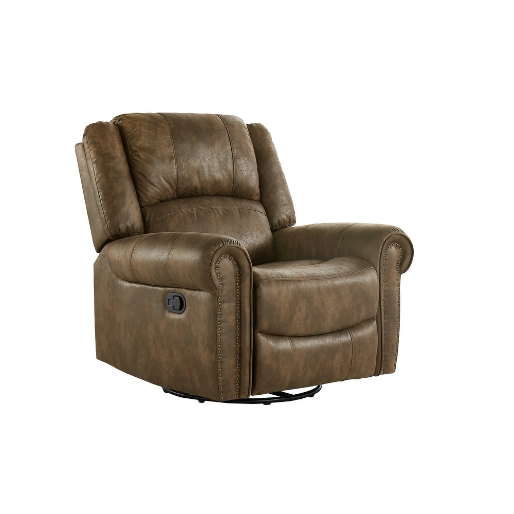 Monroe Polished Microfiber Nailhead Swivel Glider Recliner by iNSPIRE Q Classic