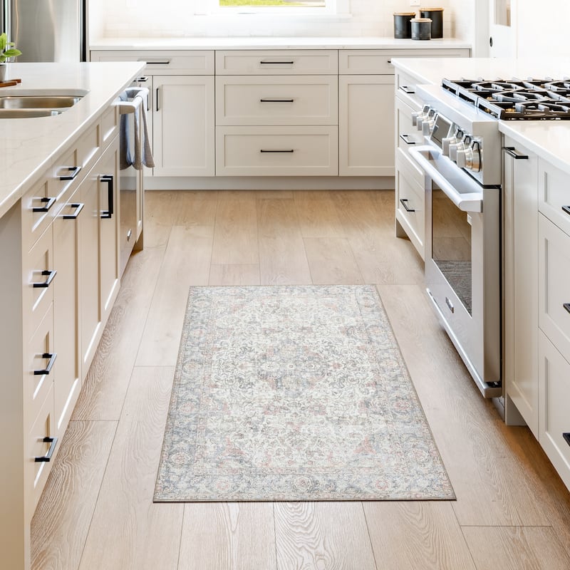 Thomasville Emporia Industrial Old World Chenille Machine Washable Non-Slip Flat Pile Area Rug Collection - Adry Ivory - 2'6"x4' - Rectangle