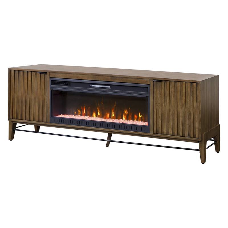 81 " Mid-century Modern Fireplace Console, Entertainment Storage, TV Stand, Fully Assembed, Brown