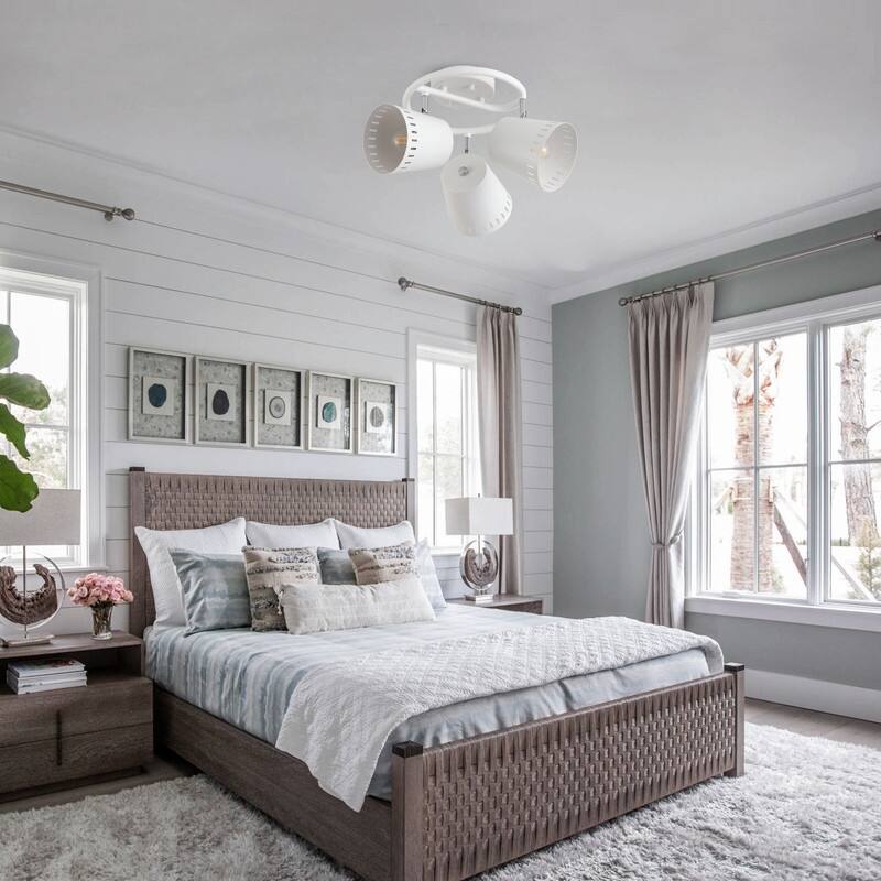 Modern 3 Light Semi-Flush Mount Ceiling Light with White Cylinder Shades
