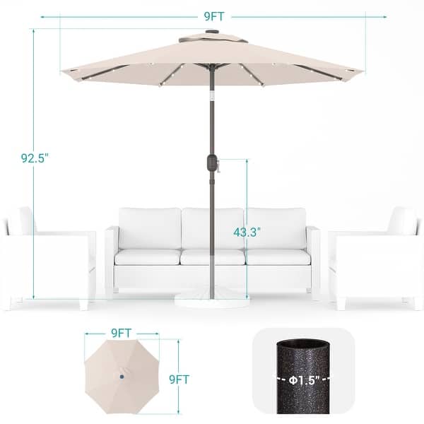 dimension image slide 2 of 9, BONOSUKI LED Patio 9Ft Market Umbrella,Outside Deck Table Umbrella