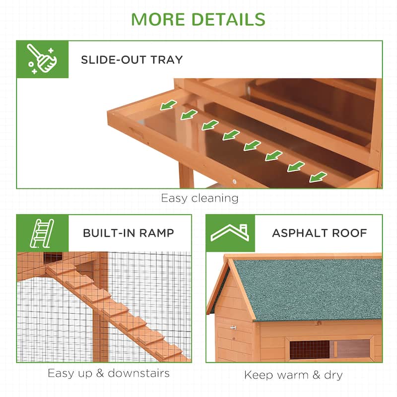 Orange Wooden Outdoor Chicken Coop with Elevated House and Nesting Boxes Ramp and Attached Run