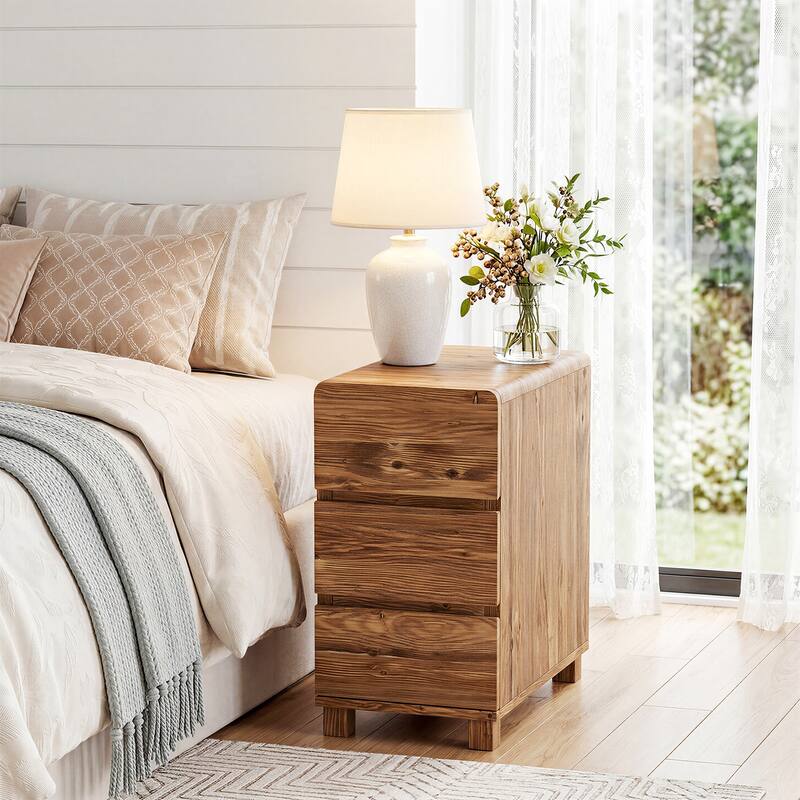 Bedside Table Rictangle 3-Drawer Solid Wood Nightstand, Farmhouse Rectangle Bedside Table for ...