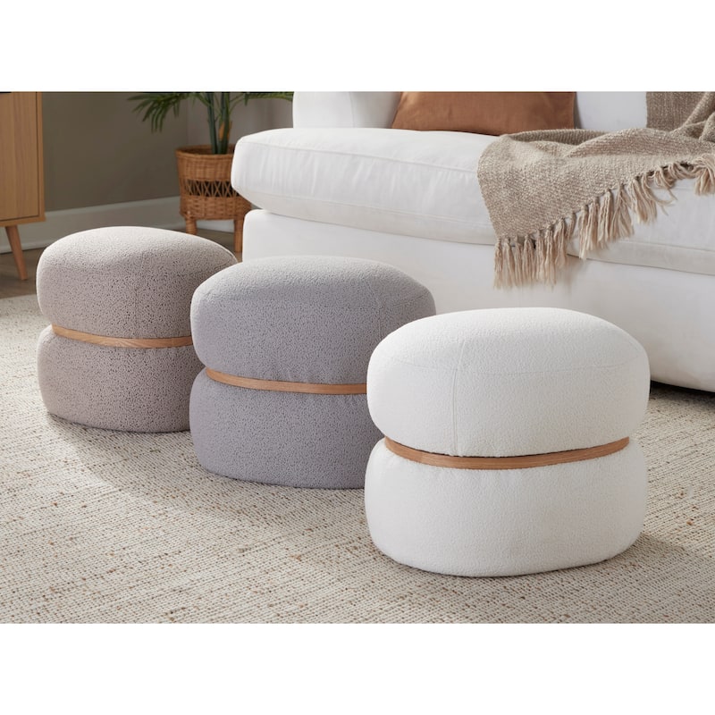 Carson Carrington Lena Pouf Ottoman with Natural Wood Accent