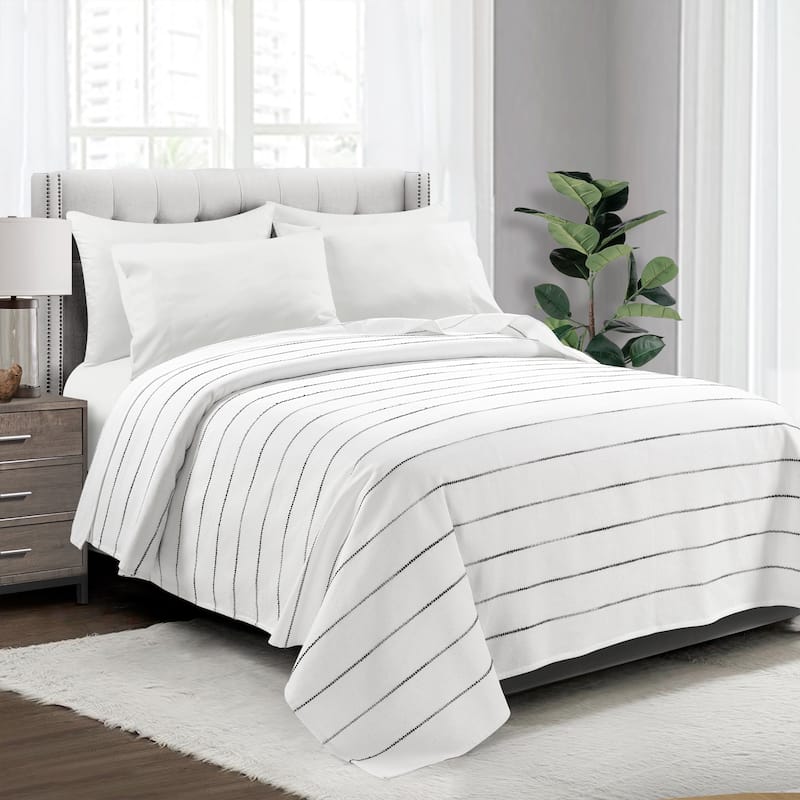 Lush Decor Ombre Stripe Yarn Dyed Cotton Oversized Blanket/Coverlet - Gray Ombre - Full - Queen