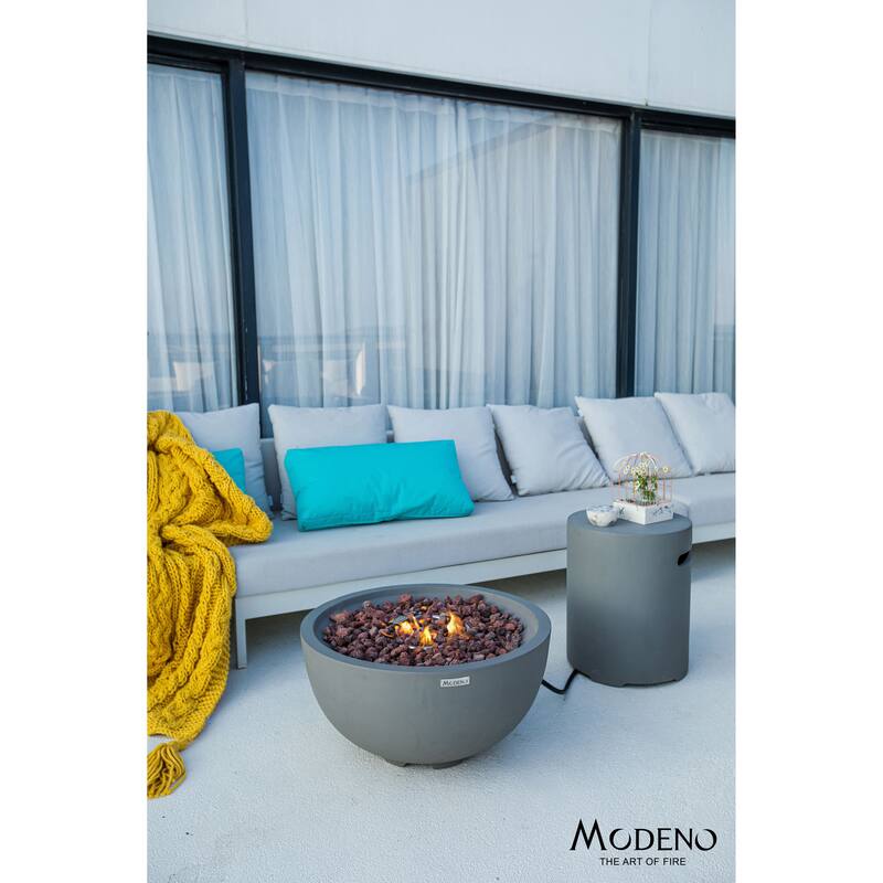 Modeno Nantucket 40,000 BTU Light Grey Concrete Propane Fire Table with Lava Rocks & Cover - 26.6 X 26.6 X 13.8 - Grey
