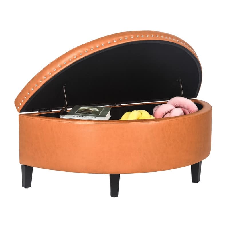 Adeco Half Moon Storage Ottoman Lift Top Entryway or Bed Bench