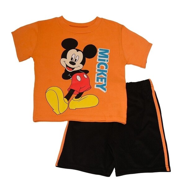 Shop Disney Little Boys Orange Mickey Mouse Printed T Shirt 2 Pc
