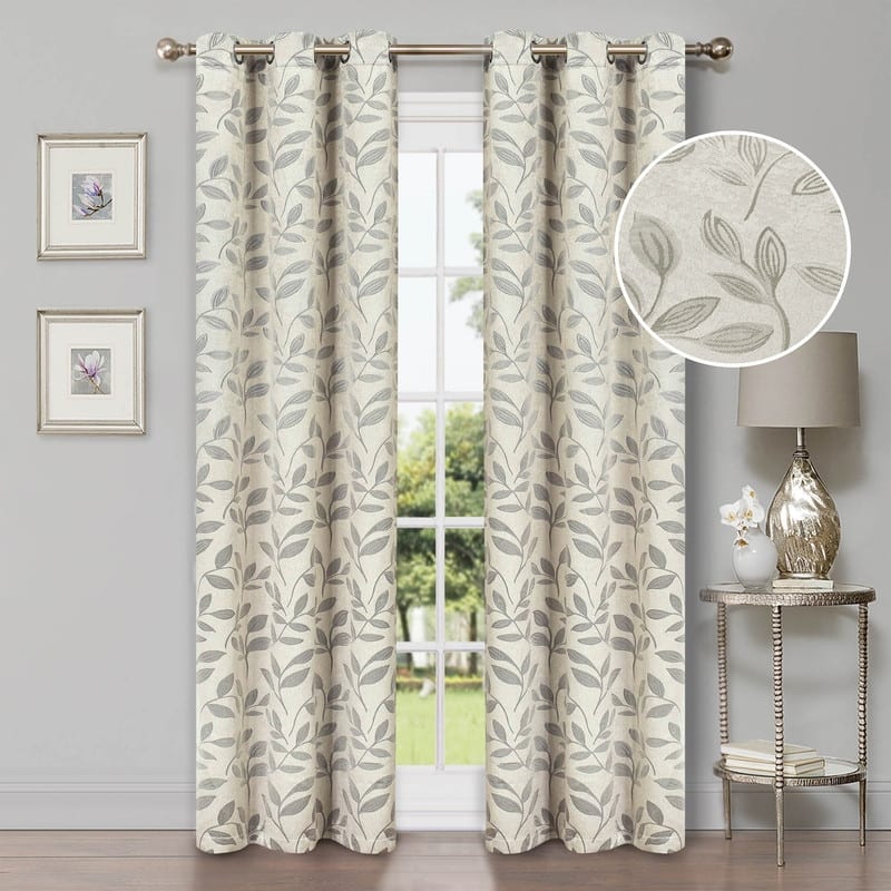 Superior Modern Bohemian Leaves Room Darkening Curtains with Grommets - 42" X 108" - Ivory
