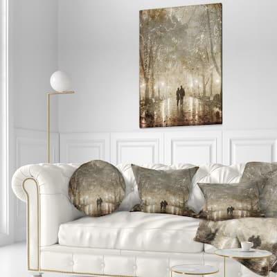 Designart "Couple Walking in Night Lights" Landscape Photography Canvas Print