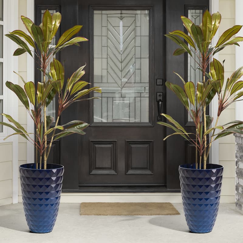 Glitzhome 19.75" H Eco-Friendly Oversized Faux Ceramic Diamond Textured Tall Planter Porch Flowerpot (Set of 2)
