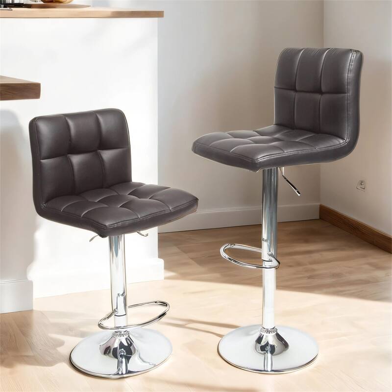 Swivel Faux Leather Adjustable Hydraulic Bar Stool, Set of 2