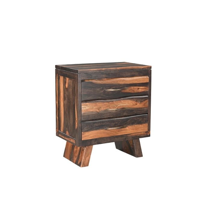 30" Dark Brown Three Drawer Live Edge Solid Wood Nightstand