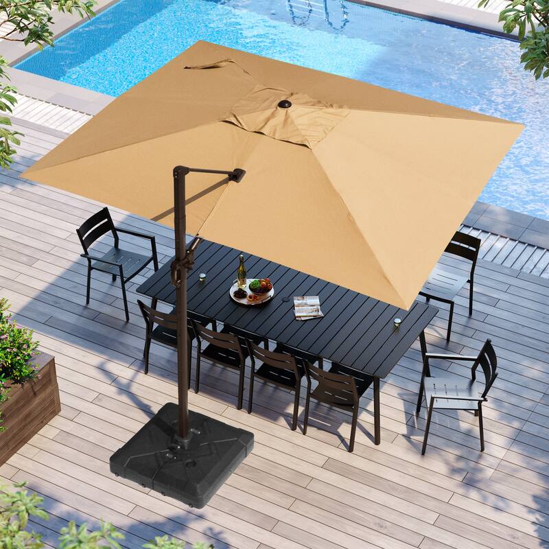12 x 9 ft Outdoor Shade Parasol Patio Offset Cantilever Umbrella with Weights Base - Tan