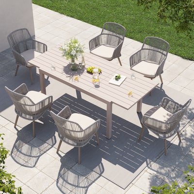 Outdoor Patio Dining Set Dining Chairs and Extendable Dining Table (7-Piece Set)