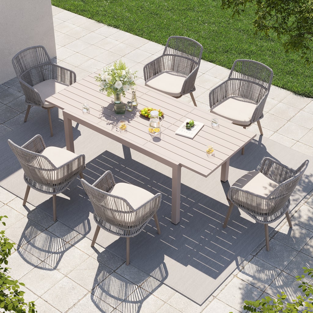 Outdoor Patio Dining Set Dining Chairs and Extendable Dining Table (7-Piece Set)
