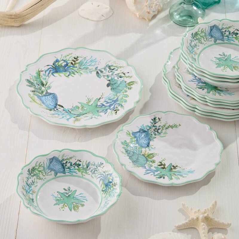 Certified International Sea Glass Melamine 12 Piece Dinnerware Set, Service for Four - 11.00"L x 11.00"W x 0.50"H