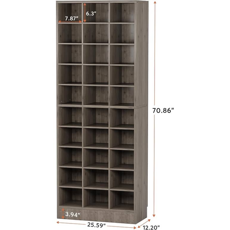 10-Tier Tall Shoe Storage Cabinet Wooden Shoe Rack with 30 Cubbies