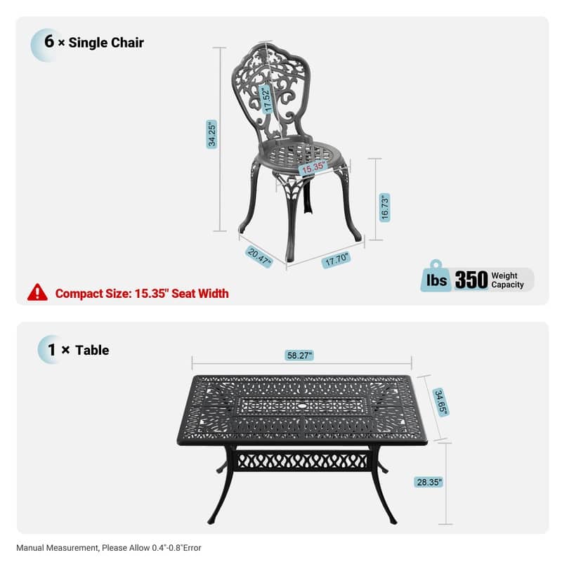 Traditions 7-Piece Patio Outdoor Dining Set with 6 Dining Chairs and Rectangular Dining Table, Rust Free