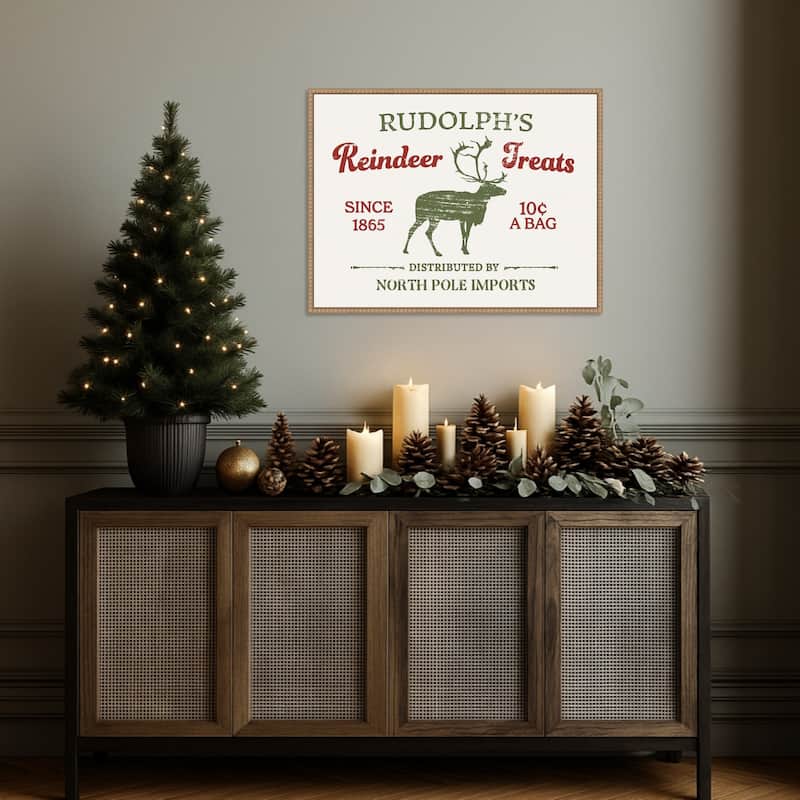 Christmas Farm Sign IV by Victoria Barnes Framed Canvas Wall Art Print - Sylvie Beaded Rustic Natural