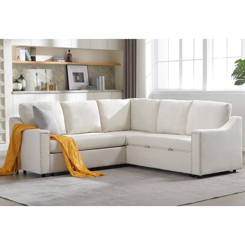 81.5'' L-Shaped 5-Seater Sectional Sofa with Pull-Out Bed and Six Pillows, Multifunctional Corner Couch for Living Areas