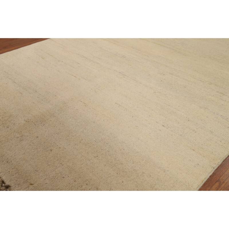 Modern Gabbeh Oriental Foyer Rug Handmade Beige Solid Wool Carpet - 3'4"x 4'10"