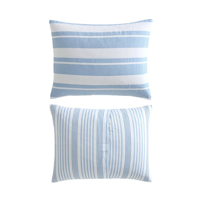 Nautica Riverside Stripe Reversible Fine Pattern Cotton Coastal Comforter (Blue)