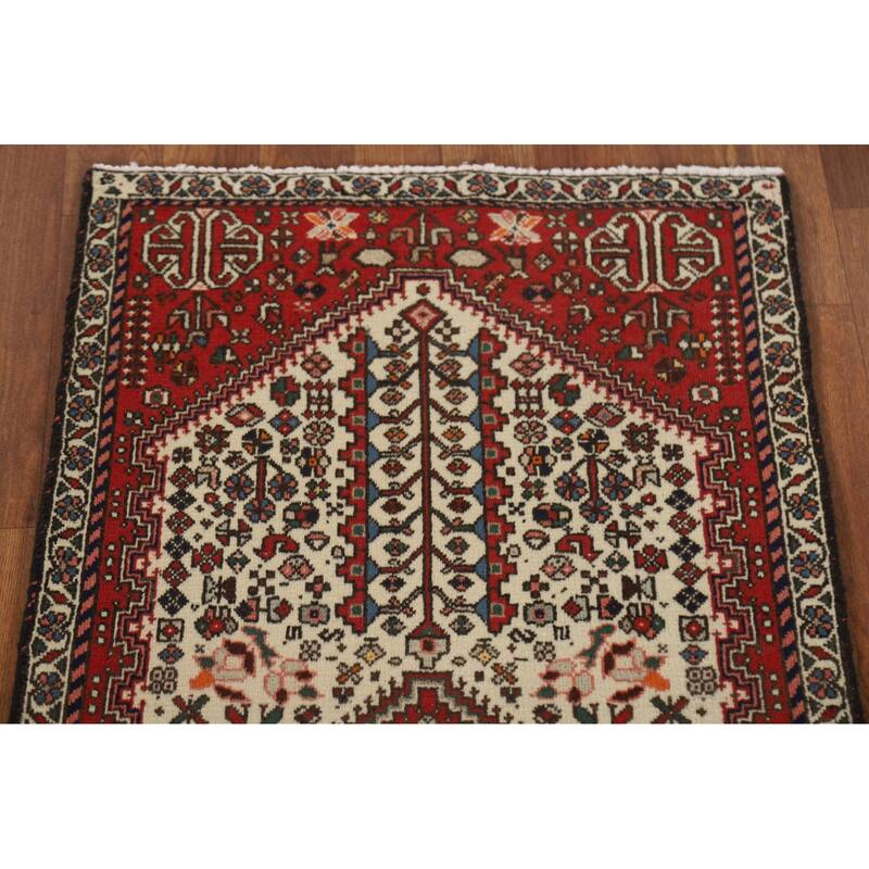 Geometric Abadeh Persian Vintage Runner Rug Handmade Wool Carpet - 2'0"x 4'9"