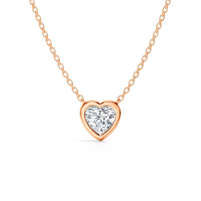 Auriya 14K Gold Lab Grown Heart Diamond Bezel Solitaire Pendant Necklace 1.00 to 5.00 ct. tw. (F-G VS) - 4.00ct. tw. - Rose