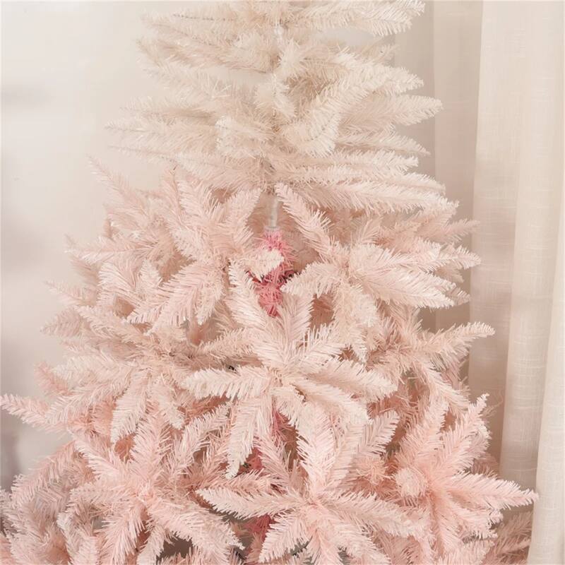 Pink Artificial Christmas Tree PVC Metal 450 Tips Lifelike Holiday Decor Easy Setup Flame Retardant - 29.5" x 59" H