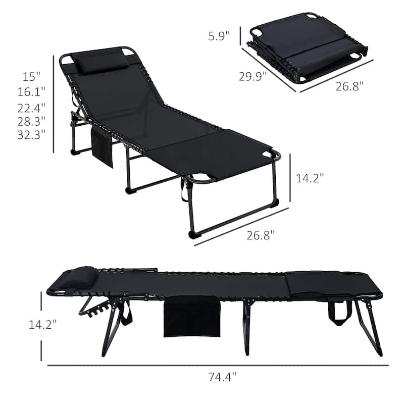 ,Outsunny Folding Chaise Lounge with 5-level Reclining Back, Outdoor Tanning Chair with Reading Face Hole