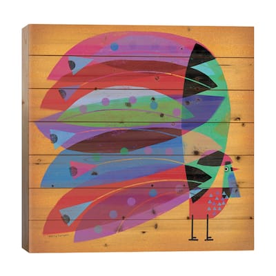 Rooster Plumage Print On Wood by Terry Runyan - Multi-Color