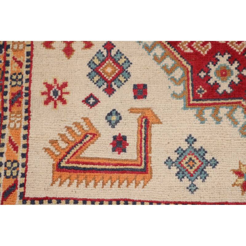 Kazak Area Rug Hand-Knotted Oriental Wool Carpet - 3'11" x 6'0"