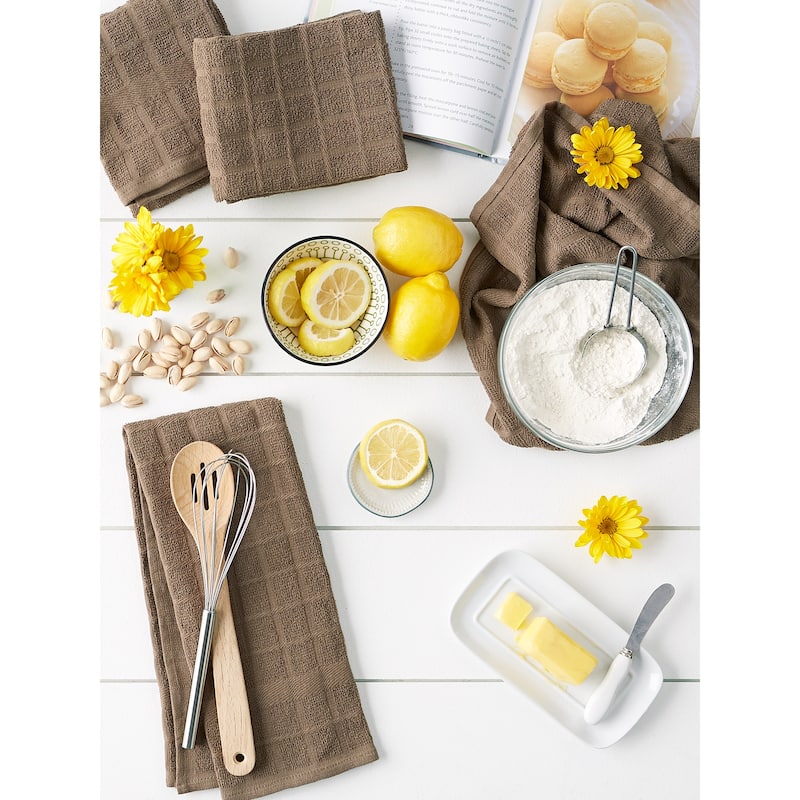 DII Solid Honey Gold Windowpane Terry Dishtowel 4 Piece