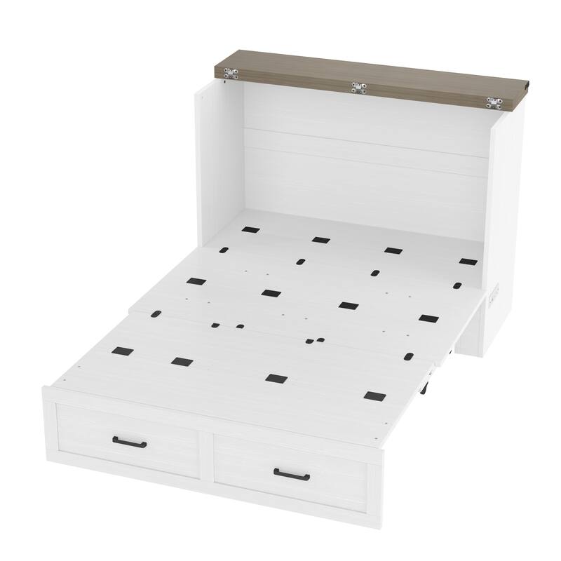 Murphy Bed Cabinet with Charging Station, Large Storage Drawer