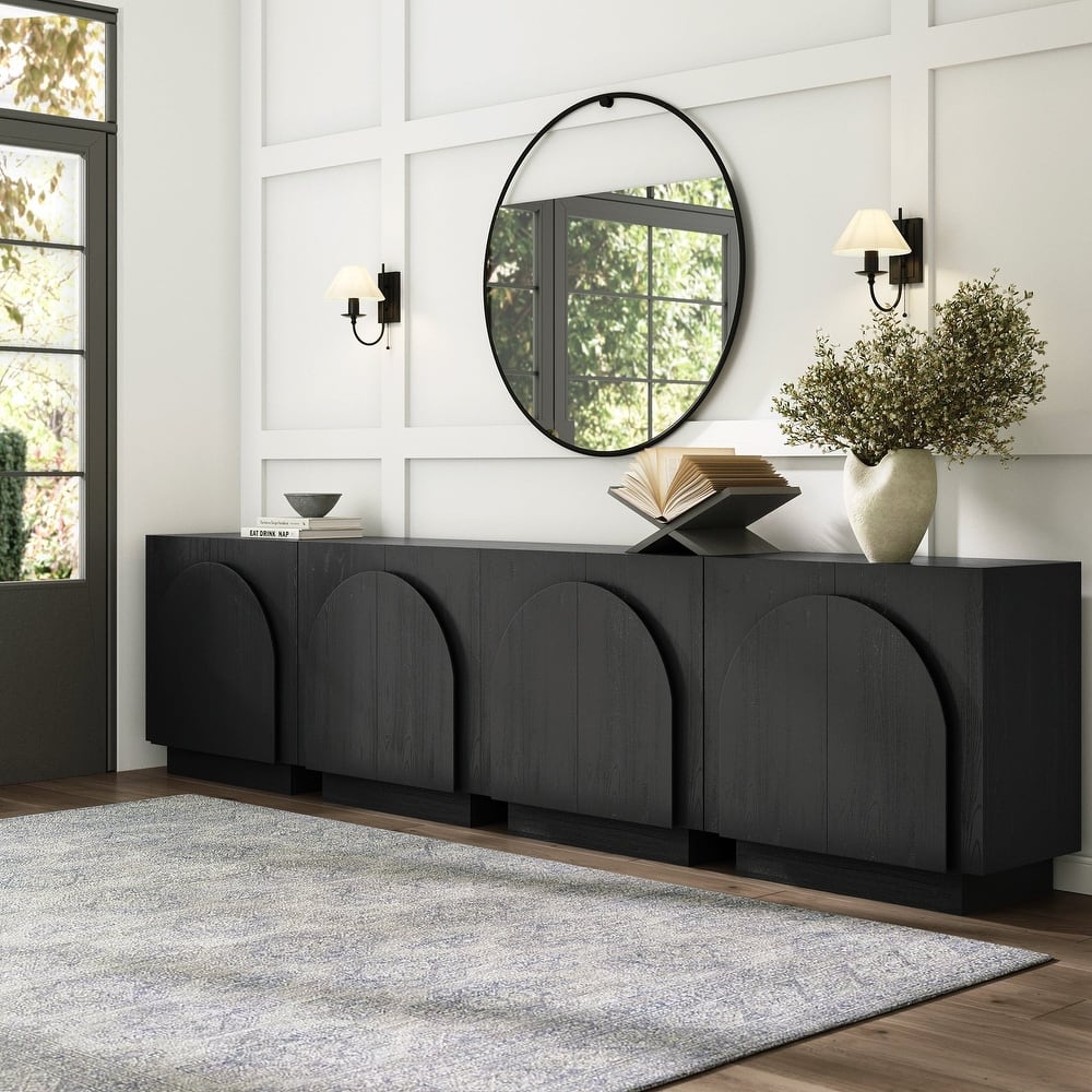Iris Wooden Accent Cabinet, Sideboard Credenza or TV Stand with Arched Cabinet Doors and Adjustable Shelves