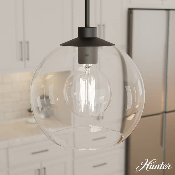 slide 2 of 15, Hunter Xidane 1 Light Clear Glass Pendant or Semi-Flush Light - Kitchen Island, Dining Room, Entry - Glam, Contemporary 12" - Matte Black