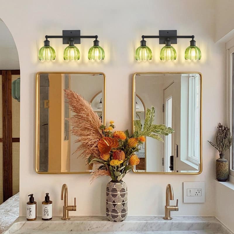 Modern Vintage Bathroom Vanity Light - Patterned Glass Shade E26 Bulb Base