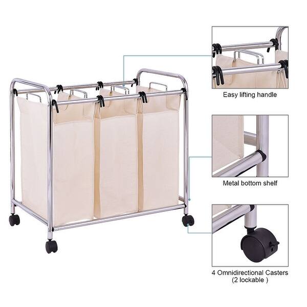 Shop Costway Laundry Cart Basket Triple Bag Clothes Storage As Pic On Sale Free Shipping Today Overstock 17085672