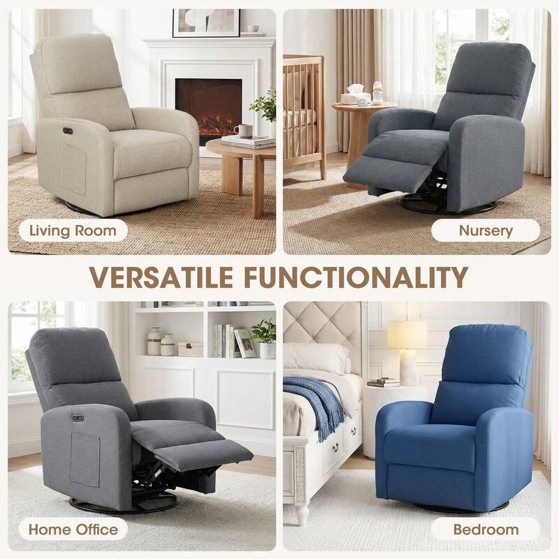 INK IVY Dakota Power Recliner 3-in-1 with Swivel, Glider, USB Ports