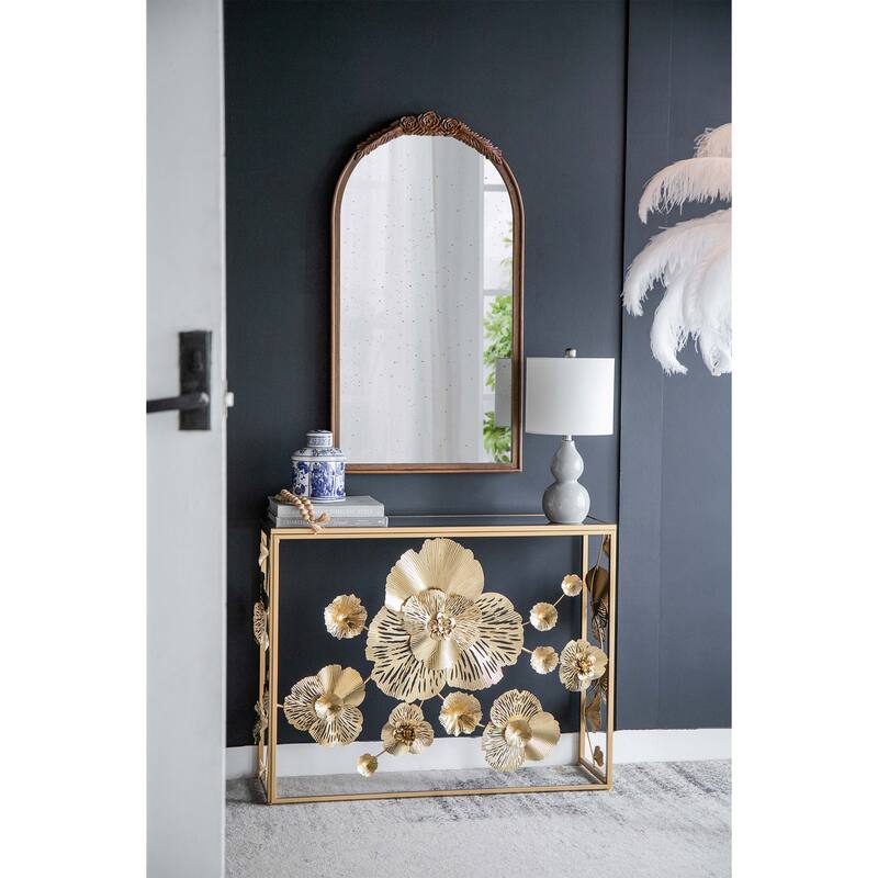 23" x 42" Carved Rose Antique Mirror Frame, Wood Arch Mirror