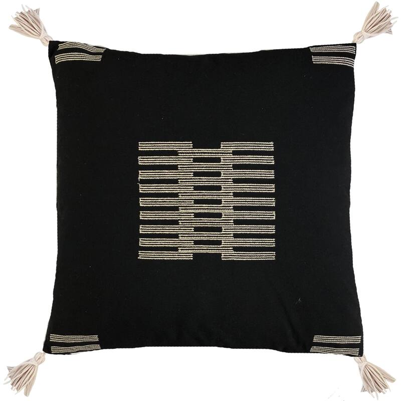 Jiti Outdoor Waterproof Minimal Modern Embroidered Patterned Sunbrella Throw Pillows with Handmade Faux Leather Tassels