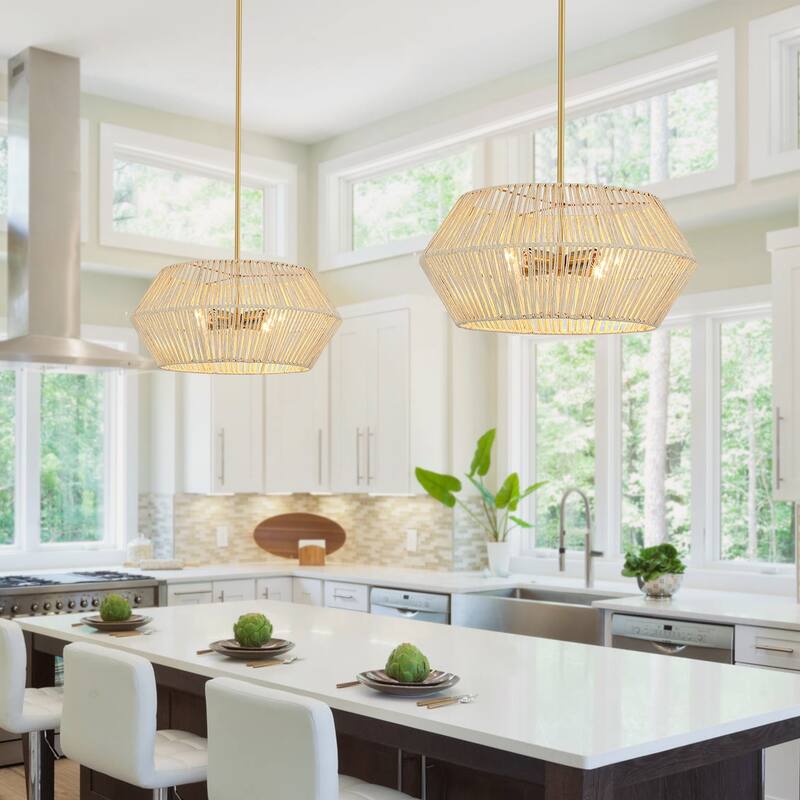 4-Light Bohemian Hand Woven Geometric Chandelier - 22 in. W