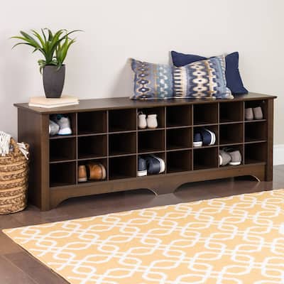 Prepac Hall Bench with Storage and Seating: 24-Shoe Cubby Bench, Ideal White Shoe Rack for Entryway