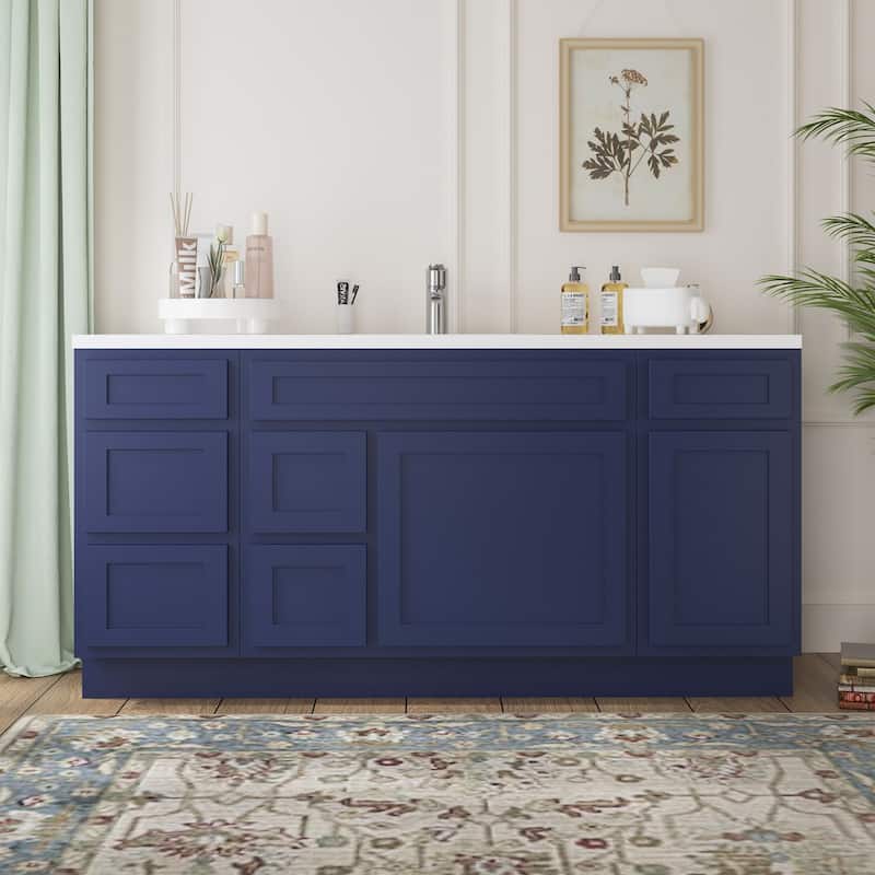 Vanity Art 66" Oak Freestanding Bathroom Vanity Cabinet without Top