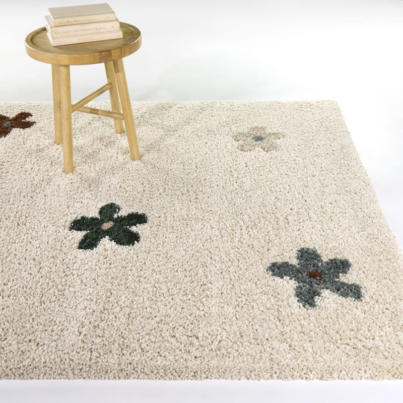 Floral Shag Kids Shag Area Rug - Green - 5'3" x 7'