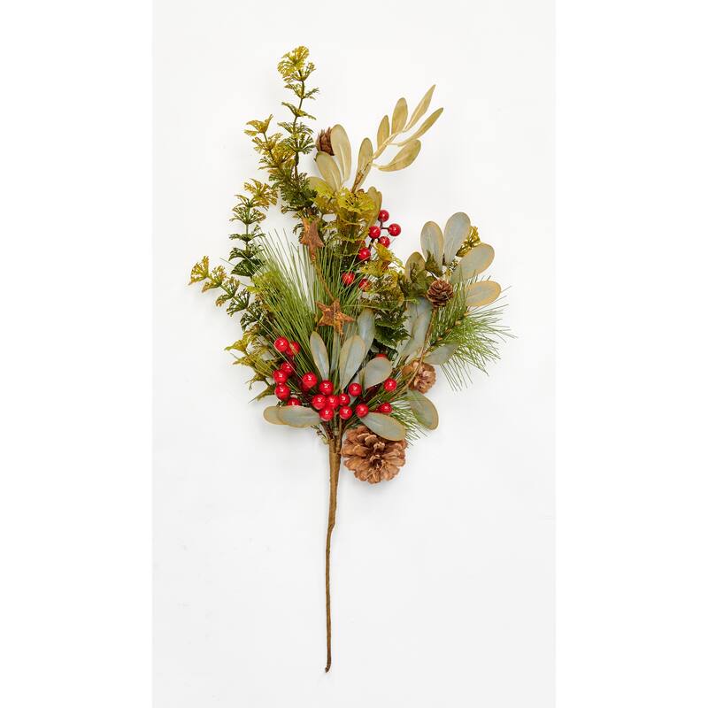 18" Rusted Star, Pine Cone & Berry Spray, Set of 3 - Multicolor
