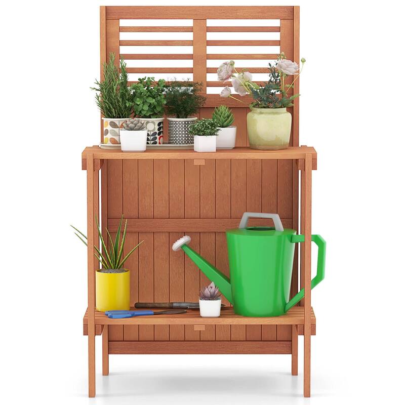 Costway Wood Potting Bench Waterproof Garden Table with 2-Tier Open - See Details
